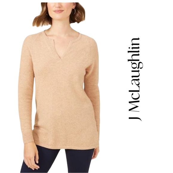 J. McLaughlin Cashmere V Neck Camel Sweater Sz XS NWT - Picture 1 of 7